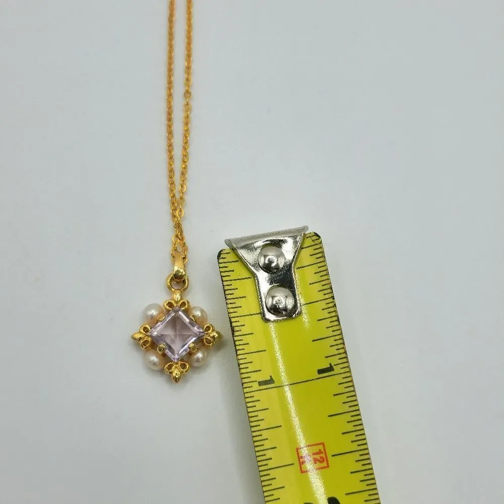 Vintage gold Alexandrite pearl pendant necklace - Picture 5 of 8